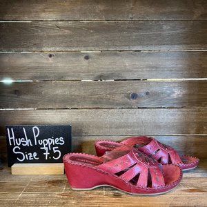 Womens Hush Puppies Belladonna‎ Red Slip On Comfort Wedge Shoes Sandals Size 7.5